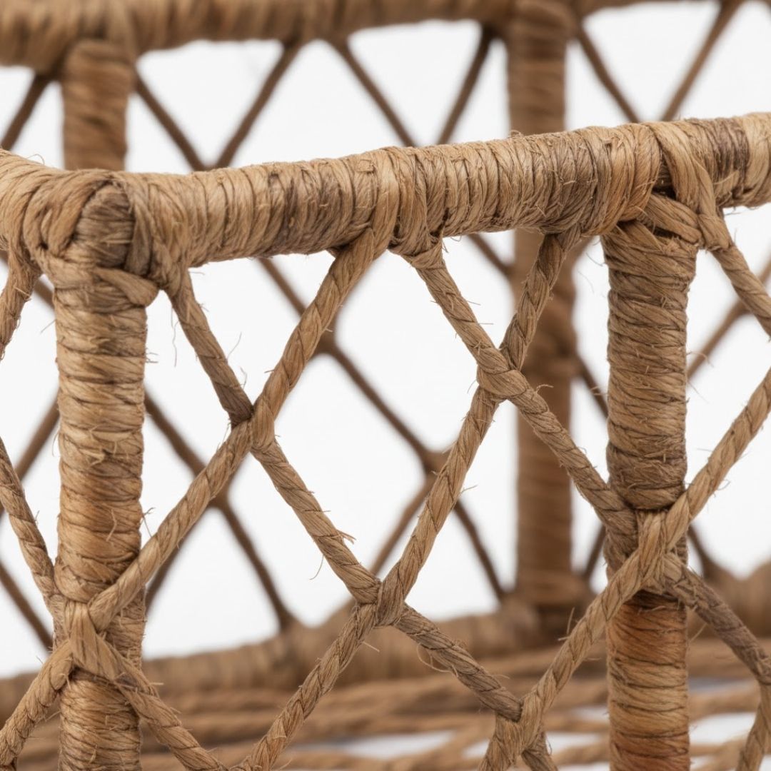 Cane and Water Hyacinth Knotty Basket with Handle